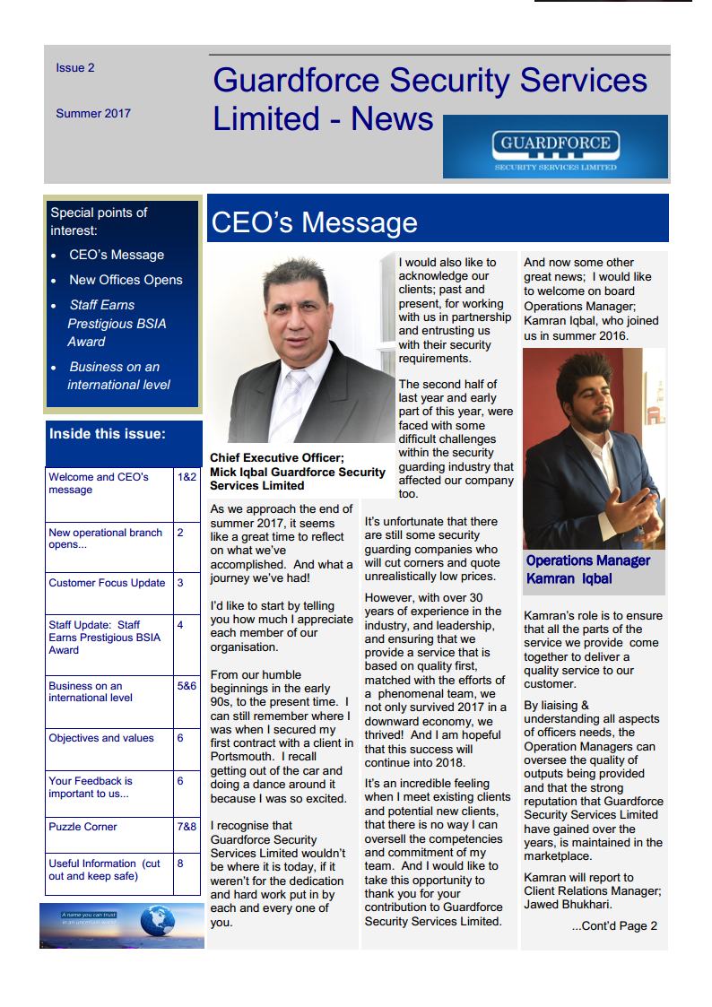 SUMMER NEWSLETTER 2017 - Guardforce Global