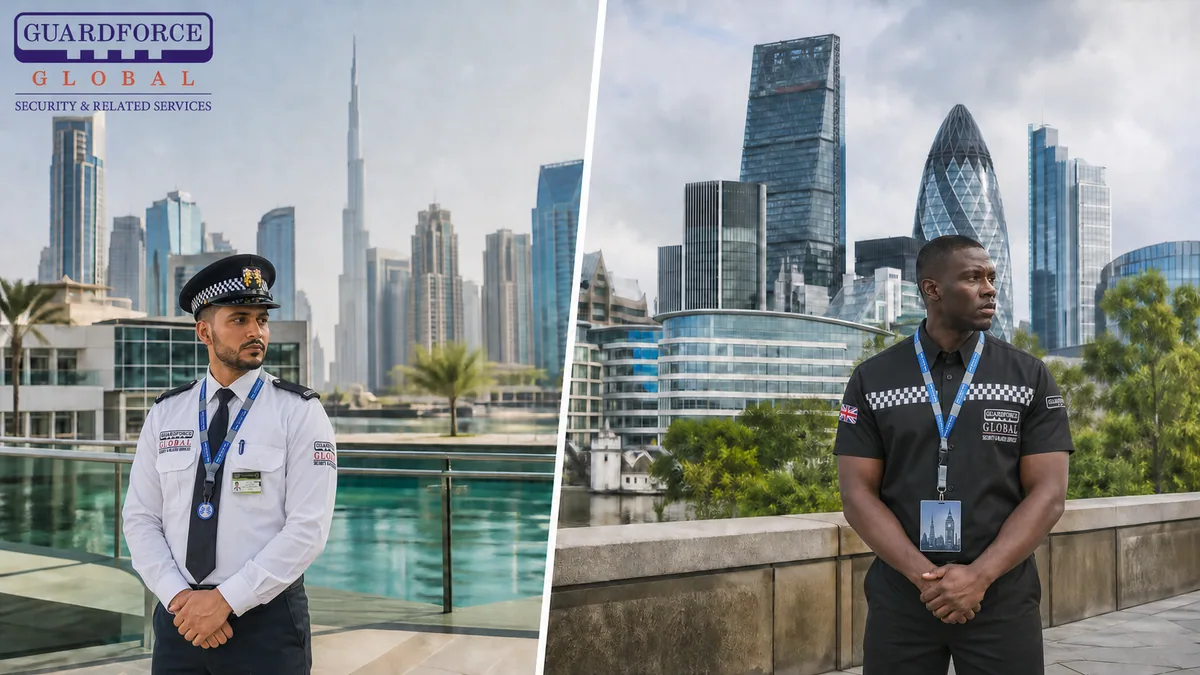 Guardforce uniforms representing separate Dubai and United Kingdom operations